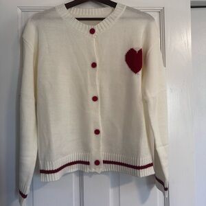 Cream Cardigan with Red Heart Detail